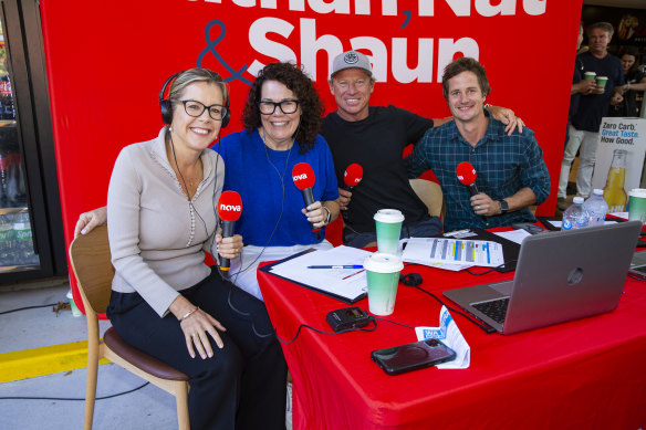 Libby Mettam with Nova presenters Nat Locke, Shaun McManus and Ross Wallman.