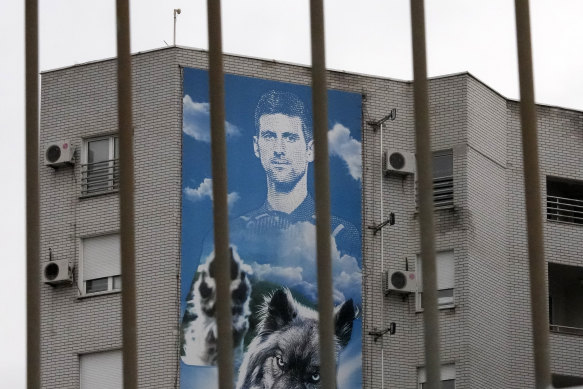 A billboard depicting Serbian tennis player Novak Djokovic on a building in Belgrade, Serbia on Thursday.