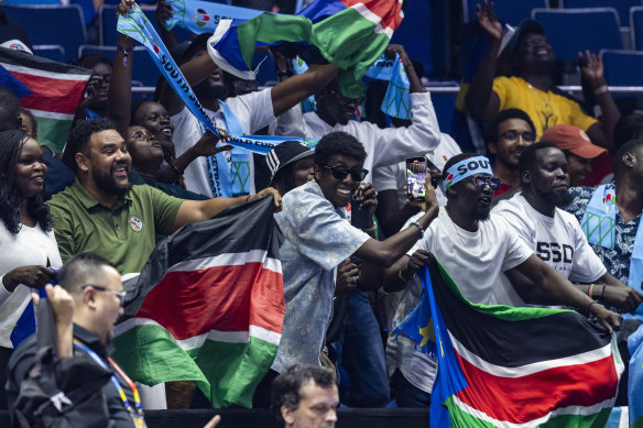 South Sudan fans cheer on their nation at the FIBA World Cup.