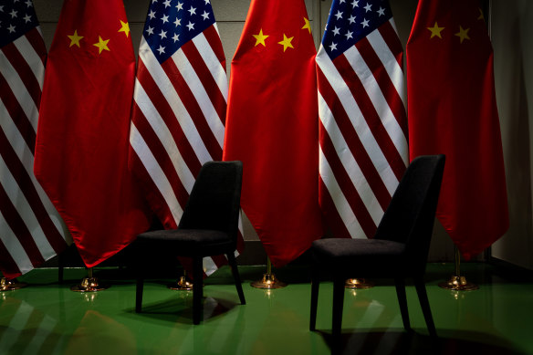 The flags of the US and China at the site of a bilateral meeting between  Donald Trump and Xi Jinping last year. 