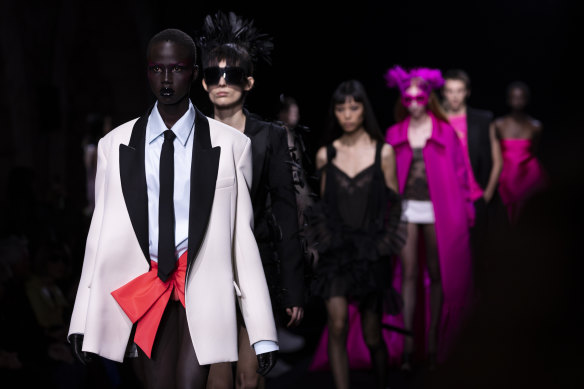 Models walks the runway during the Valentino haute couture spring 2023 fashion show as part of the Paris Haute Couture Week.