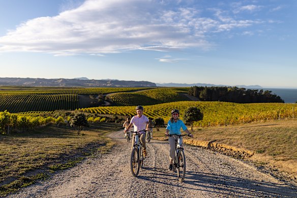 Pedalando pelos vinhedos em Marlborough.