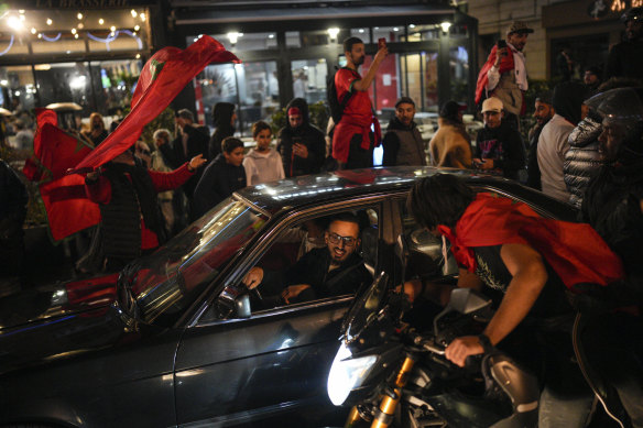 Morocco fans celebrate in Marseille.