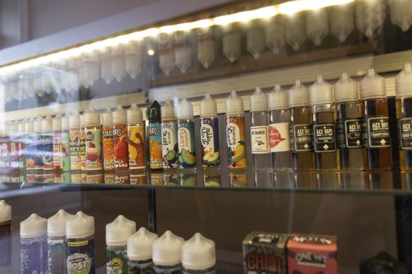 Vape juices on sale at Ace Vape in Carlton. The store owner claims no nicotine products have ever been sold at the premises, and that it has always followed the law.