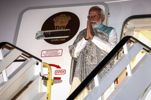 Patriotic ardour: India’s Prime Minister Narendra Modi arrives in Sydney.