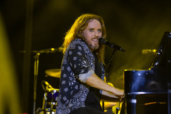 Tim Minchin is completely at ease about being Tim, ginger hair, mascara, bare feet and all.