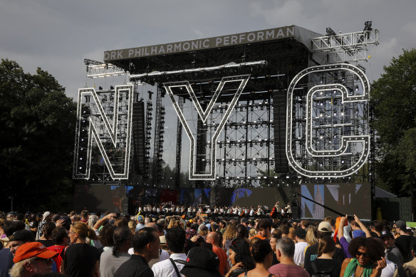 Concertgoers attend We Love NYC: The Homecoming Concert at the Great Lawn in Central Park.