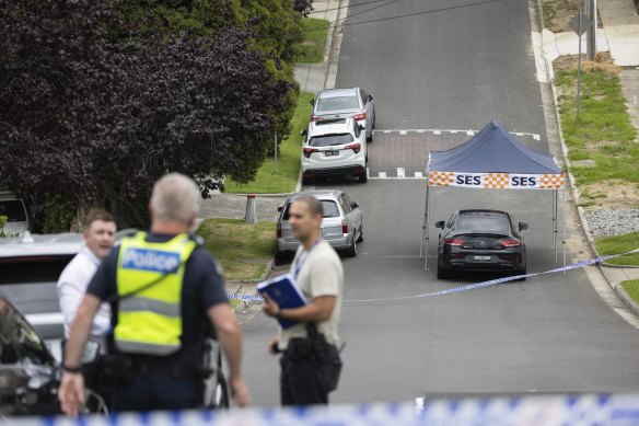 Detectives at the scene early on Saturday afternoon.