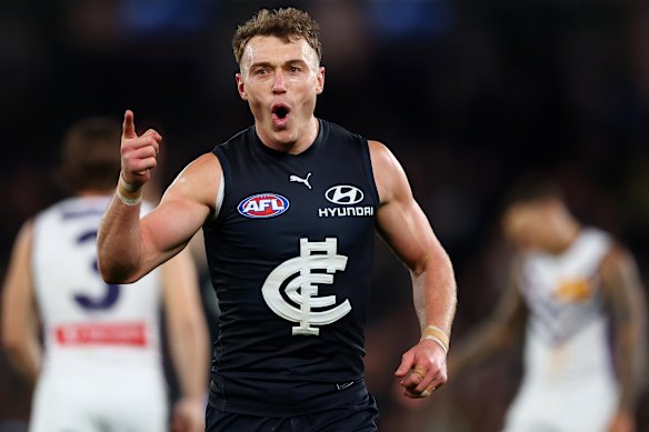 Carlton captain Patrick Cripps nails a third-quarter goal.