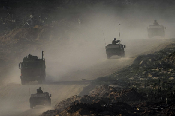 A convoy of Israeli forces moves through the Gaza Strip this week.