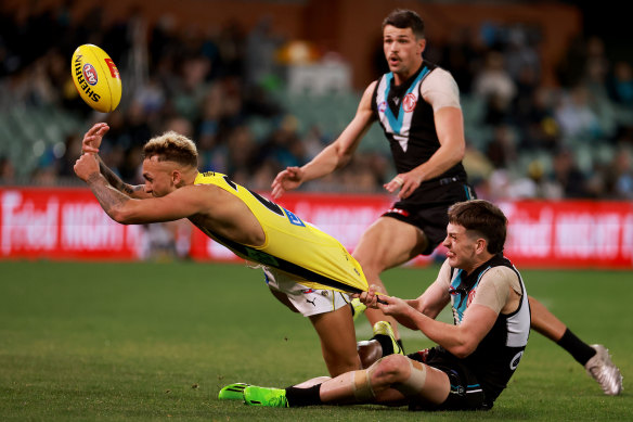 Shai Bolton proved hard to pin down by the Power as he starred for the Tigers at Adelaide Oval.