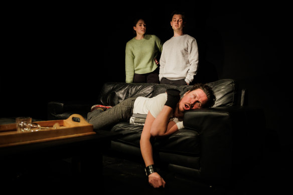 Gabriel Egan, Maddie Roberts, Simon Chandler in Cheer Up Carl.