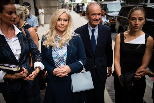 Virginia Roberts Giuffre with lawyer David Boies in New York this week. Boies is representing several of Jeffrey Epstein's alleged victims.