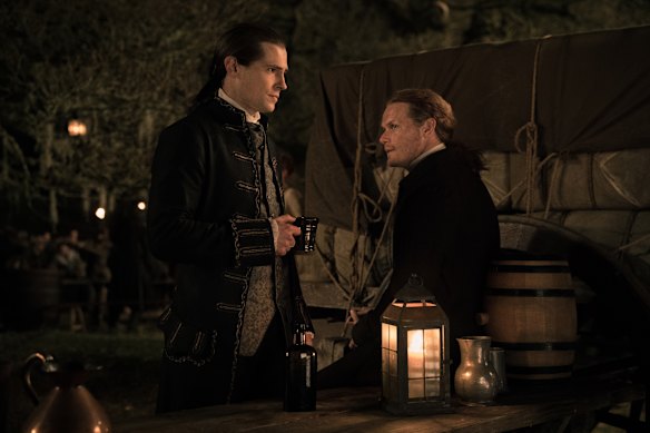 David Berry as Lord John Grey and Sam Heughan as Jamie Fraser in season five of Outlander.