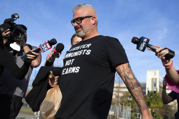 Proud Boys organiser Joseph Biggs leaves court last year.