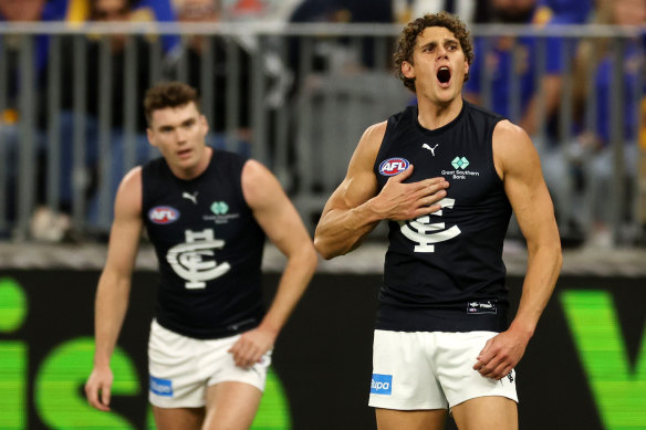 Charlie Curnow dominated against the Eagles.