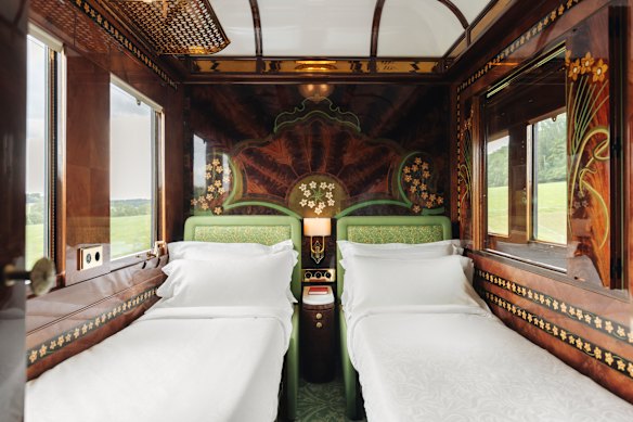 Opulent sleeper cabin on the Venice Simplon-Orient-Express.