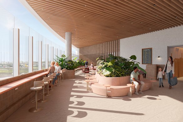 A place to breathe: Qantas’ Sydney international business class lounge will have an outdoor terrace. 