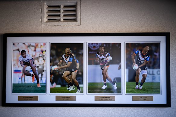 Photos of the Fainu brothers playing on the family wall.