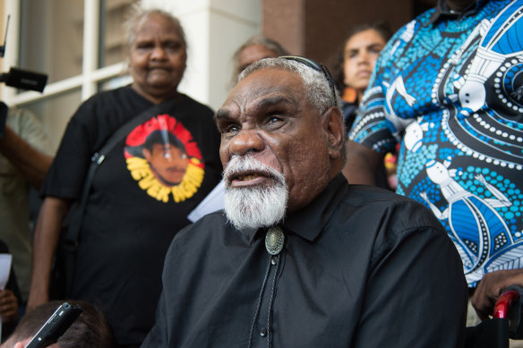 Warlpiri elder Ned Jampijinpa Hargraves, who offered Rolfe a tribal sentence, outside the court.