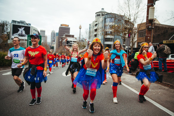 Wonder Women running through the CBD.