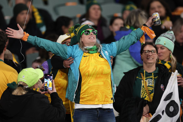 A Matildas fan among the crowd at Adelaide Oval.
