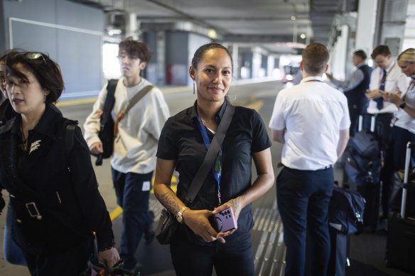 Sophie Bell catches the bus from work at Melbourne Airport.