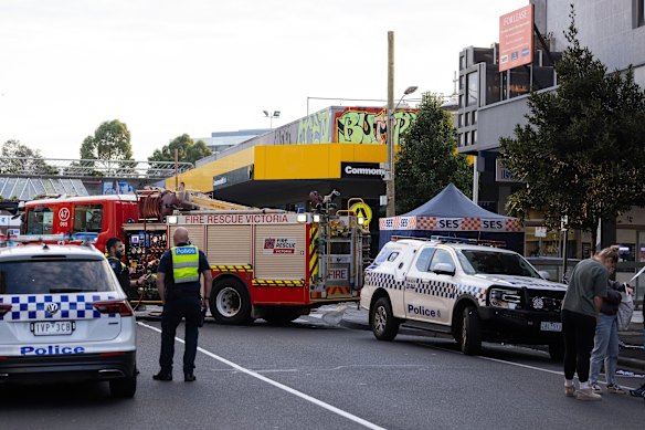 Emergency services at the scene of a shooting in Footscray on Friday morning.