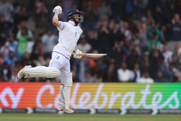 Ben Duckett celebrates after scoring a ton on the final day against India at Headingley.