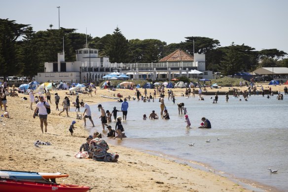 Beating the heat at the popular Williamstown Beach.