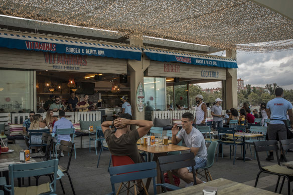 A bar in the Moll de Gregal area of Barcelona, Spain. The country's tourism-dependent economy has been hit hard.