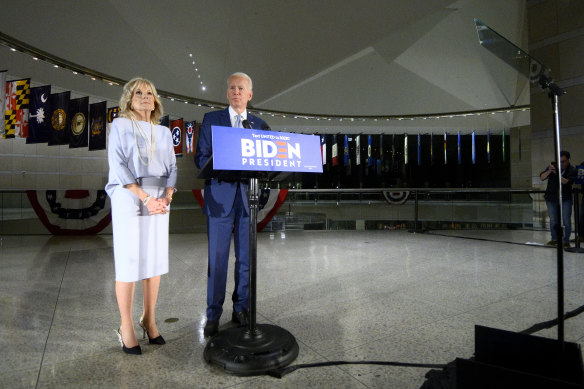 Joe Biden and wife Jill in Philadelphia in March, campaigning in the time of COVID.