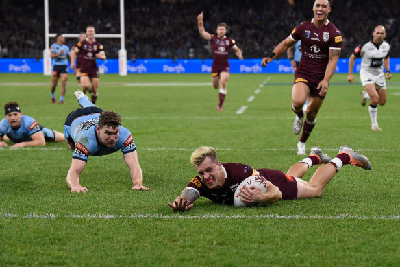 Queensland’s game one hero Cameron Munster scores again in Perth.