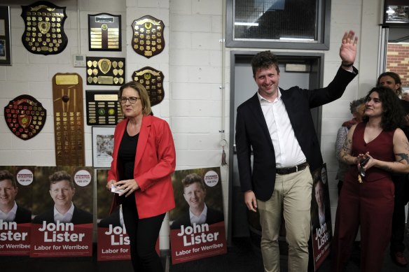 John Lister, the Labor candidate for Werribee, and Premier Jacinta Allan at the party’s byelection event.