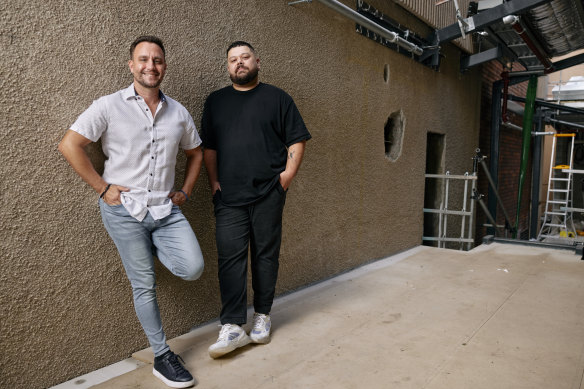 Restaurateur Michael Tassis (left) and chef Jason Margaritis at the Brisbane site that will become Longwang.
