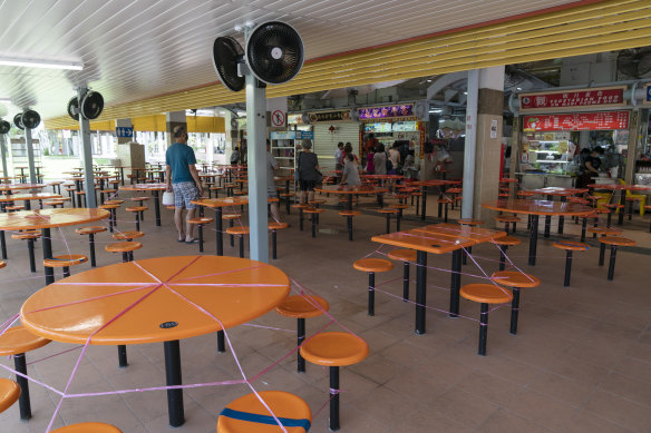 A food centre in Singapore’s Ang Mo Kio area. Restaurants have been closed for a month.