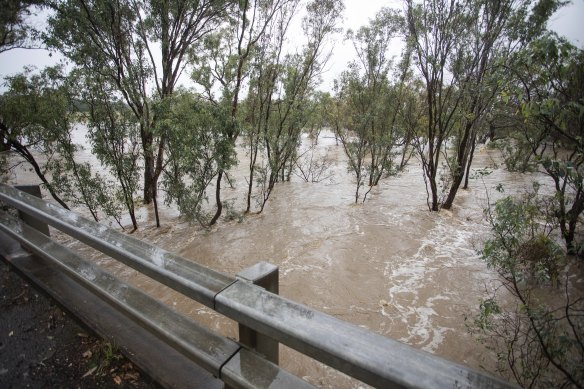 The Goulburn River pictured at Hilldene rose rapidly due to the downpour on Monday. 