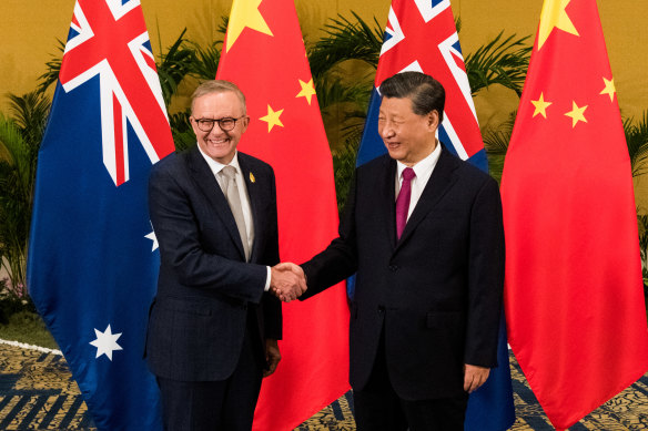Australian Prime Minister Anthony Albanese meeting President Xi Jinping on Tuesday.