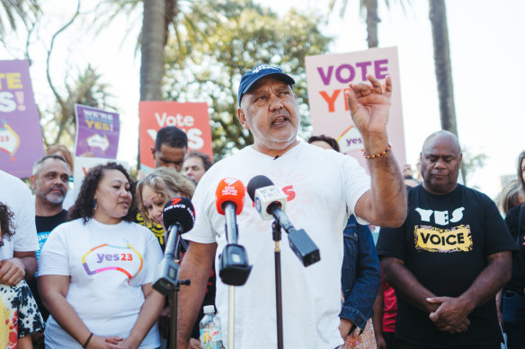 Leading Voice architect Noel Pearson at a Yes 23 campaign event in Redfern on Saturday.