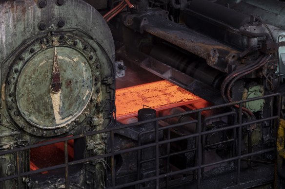 The hot-rolling workshop at Baowu Steel’s production facility in Shanghai. The head of China Baowu said the industry faced a situation worse than the crises it experienced in 2008 and 2015.