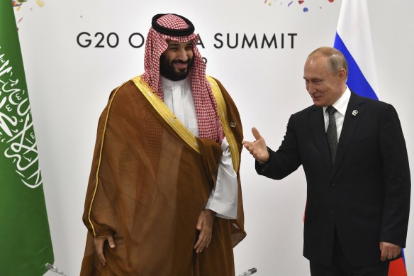 Russia’s President Vladimir Putin with Saudi Arabia’s Crown Prince Mohammed bin Salman during a meeting on the sidelines of the G20 summit in 2019.