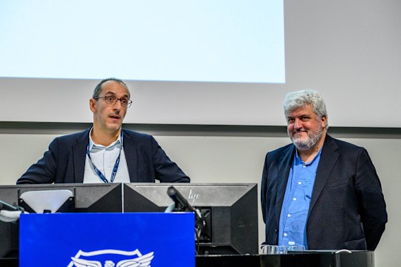 Dogma co-founders Martino Tattara and Pier Vittorio Aureli speaking at the Future Suburb Symposium.