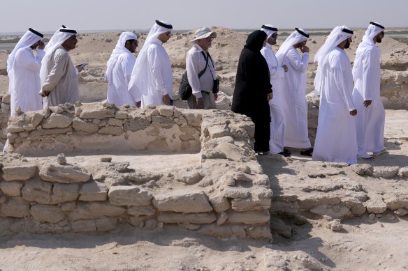 Emirati officials visit the ancient Christian monastery on Siniyah Island in Umm al-Quwain on Thursday.