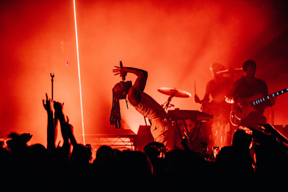 Genesis Owusu performing at the Enmore Theatre (post carpet cave-in) in March. 