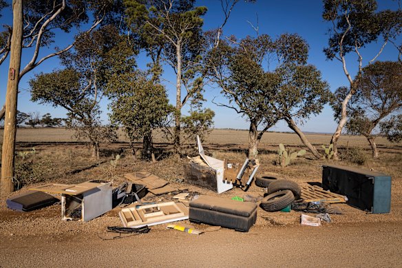 Illegally dumped waste by the side of Holden Road, Diggers Rest, within the City of Melton. 