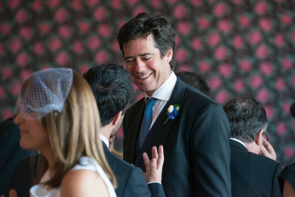 Gillon McLachlan attends the Emirates marquee during Victoria Derby Day at Flemington Racecourse in 2015.