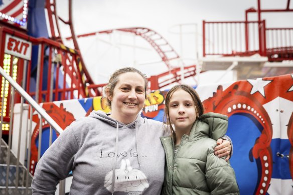 Megan Timms and her 12-year-old daughter Ruby Timms rode the Rebel Coaster after it reopened on Tuesday.