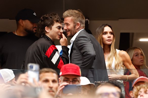 The hottest FIFA World Cup accessory is not your team’s jersey, it’s a photo with David Beckham. Pictured here with the former England captain in Texas is actor Timothée Chalamet.