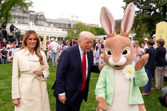 President Donald Trump, the first lady and the Easter Bunny at the annual egg roll at the White House.