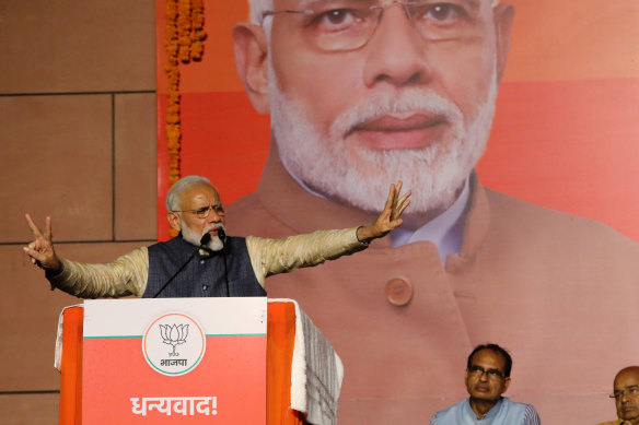 Narendra Modi, India’s Prime Minister, speaks during an event at BJP headquarters in Delhi in 2019. 
